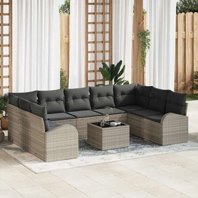 vidaXL Σετ Καναπέ Κήπου με μαξιλάρι 10 pcs Ανοιχτό γκρι Πολυ ράταν