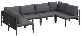 vidaXL Σετ Καναπέ Κήπου με μαξιλάρι 6 pcs Μαύρο Ατσάλι