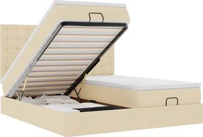 vidaXL Οθωμανικό κρεβάτι με στρώματα Κρέμα 180x200cm ύφασμα