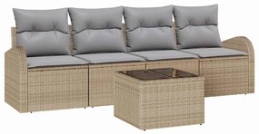 vidaXL Σετ Καναπέ Κήπου με μαξιλάρι με αποθήκευση 5 pcs Μπεζ και Γκρι