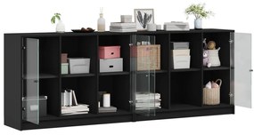 vidaXL Βιβλιοθήκη με Πόρτες Μαύρη 204x37x75 εκ. Επεξ. Ξύλο