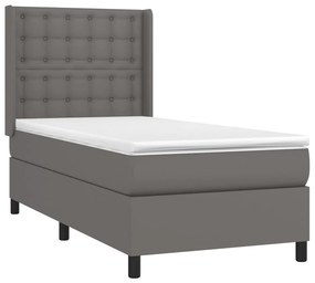 VidaXL Κρεβάτι Boxspring με Στρώμα & LED Γκρι 100x200 εκ. Συνθ. Δέρμα