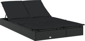 vidaXL Ξαπλώστρα 2 Ατόμων Πτυσ. Οροφή Μαύρη 213x118x97 εκ Συνθ. Ρατάν