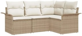vidaXL Σετ Καναπέ Κήπου με μαξιλάρι 4 pcs Μπεζ Πολυ ράταν