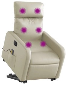 vidaXL Πολυθρόνα Μασάζ Ηλεκτρ. Ανακλινόμενη με Ανύψωση Κρεμ Συνθ.Δέρμα