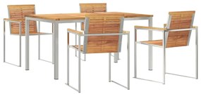 vidaXL Σέτ φαγητού για κήπο 5 pcs Καφέ Στερεό Ξύλο Τίκ
