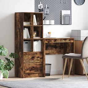 vidaXL Γραφείο με συρτάρι με ράφι με αποθήκευση 2 pcs Καπνιστό Δρύς