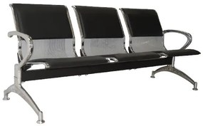 Κάθισμα Αναμονής - Υποδοχής 3 Θέσεων, Μέταλλο Χρώμιο PVC Μαύρο  181x58x77cm [-Silver/Μαύρο-] [-PU - PVC - Bonded Leather-] Ε503,02