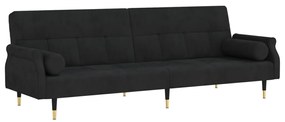 Καναπές Κρεβάτι Μαύρος Βελούδινος με Μαξιλάρια - Μαύρο