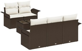 vidaXL Σετ 6 Τεμαχίων Καναπέ Κήπου με Μαξιλάρια Καφέ Πολυ Ρατάν