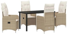 vidaXL Σέτ φαγητού για κήπο με μαξιλάρι 5 pcs Μπεζ συνθετικό ρατάν