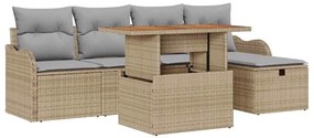 vidaXL Σετ Καναπέ Κήπου με μαξιλάρι 6 pcs Μπεζ Πολυ ράταν