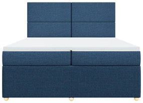 vidaXL Κρεβάτι Boxspring με Στρώμα Μπλε 200x200 εκ. Υφασμάτινο