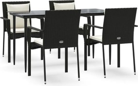 vidaXL Σετ Τραπεζαρίας Κήπου 5 Τεμαχίων Μαύρο Συνθ. Ρατάν με Μαξιλάρια