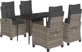 vidaXL Σετ Τραπεζαρίας Κήπου 5 τεμ. Γκρι Συνθ. Ρατάν με Μαξιλάρια