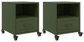 vidaXL Κομοδίνα 2 τεμ. Πράσινο Λαδί 36x39x43,5 εκ. από Χάλυβα
