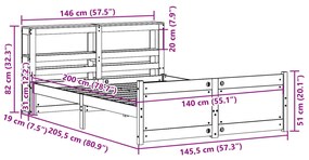 ΠΛΑΙΣΙΟ ΚΡΕΒΑΤΙΟΥ ΜΕ ΚΕΦΑΛΑΡΙ 140X200 ΕΚ. ΑΠΟ ΜΑΣΙΦ ΞΥΛΟ ΠΕΥΚΟΥ 3306021