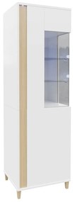 Βιτρίνα Nashville B107, Ανοιχτό χρώμα ξύλου, Γυαλιστερό λευκό, Άσπρο, Με πόρτες, Ο αριθμός των θυρών: 2, 196x52x40cm, 58 kg | Epipla1.gr