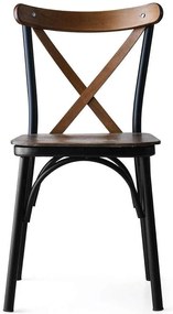Καρέκλα Ahsap (Σετ 4Τμχ) 974NMB1168 42x41x84cm Walnut-Black Μέταλλο,Ξύλο