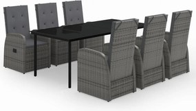 vidaXL Σετ Τραπεζαρίας Κήπου 7 Τεμαχίων Γκρι με Μαξιλάρια