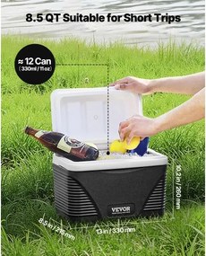 VEVOR Portable Cooler 8.5 QT Insulated Cooler 12 Can Capacity with Handles
