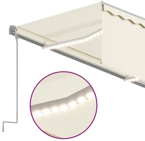 vidaXL Τέντα Αυτόματη με Σκίαστρο/LED/Αισθ. Ανέμου Κρεμ 3 x 2,5 μ.
