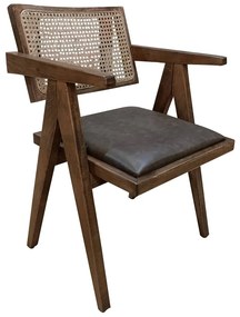 Artekko Suva Rattan Καρέκλα με Καφέ Ξύλινο Σκελετό με Ψάθα και Καφέ Τεχνόδερμα (52x55x80)cm Artekko 783-1504-C