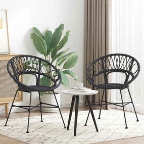 vidaXL Καρέκλα τραπεζαρίας 2 pcs Καλάμι και Σίδερο Μαύρο