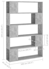 Βιβλιοθήκη/Διαχωρ. Χώρου Γκρι Σκυροδ. 100x24x155 εκ Επεξ. Ξύλο - Γκρι