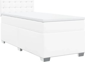 vidaXL Κρεβάτι Boxspring με Στρώμα Λευκό 90x190εκ. από Συνθετικό Δέρμα