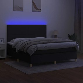 vidaXL Κρεβάτι Boxspring με Στρώμα &amp; LED Μαύρο 160x200 εκ. Υφασμάτινο