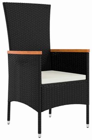 vidaXL Σέτ φαγητού για κήπο με μαξιλάρι 5 pcs Μαύρο Πολυ ράταν