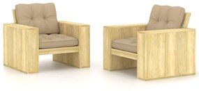 Καρέκλες Κήπου 2 τεμ. Εμποτ. Ξύλο Πεύκου &amp; Μπεζ Μαξιλάρια - Μπεζ