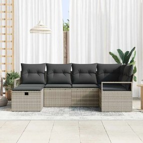 vidaXL Σετ Καναπέ Κήπου 6 Τεμαχίων με Μαξιλάρια, Ανοιχτό Γκρι, Πολυ Ρατάν