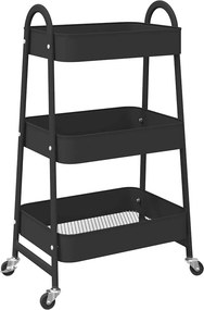 vidaXL Τρόλεϊ αποθήκευσης 3 επιπέδων Μαύρο 42x41,5x77 cm Χάλυβας