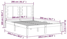 vidaXL Πλαίσιο Κρεβατιού Μαύρο 200 x 200 εκ. από Μασίφ Ξύλο Πεύκου