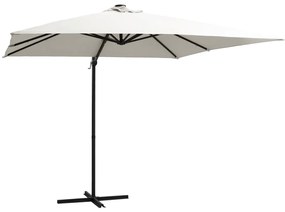 vidaXL Ομπρέλα Κήπου Κρεμ. Χρώμα Άμμου 250x250εκ. με Ατσάλινο Ιστό&amp;LED