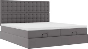VidaXL Οθωμανικό κρεβάτι με στρώματα & LEDs Γκρι Faux Leather