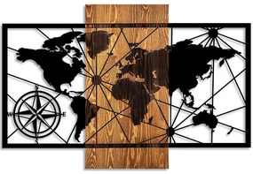 Διακοσμητικό Τοίχου World Map 899SKL2626 84x57cm Walnut-Black Wallity Μέταλλο,Ξύλο