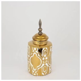 Βάζο Με Καπάκι Κεραμικό Λευκό &amp; Χρυσό 12.5x12.5x28cm 752-20077 Estheti-752-20077-Λευκό-Χρυσό 752-20077