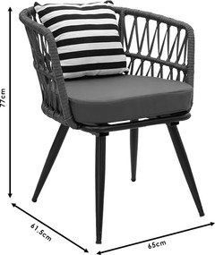 Πολυθρόνα Naoki pakoworld μέταλλο μαύρο-pe γκρι-μαξιλάρι ασπρόμαυρο