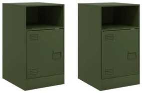 vidaXL Κομοδίνα 2 τεμ. Πράσινο Λαδί 34,5x39x62 εκ. από Χάλυβα
