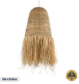 02190 GloboStar®  PORTOFERRAIO 02190 Boho Κρεμαστό Φωτιστικό Πλέγμα Μονόφωτο 1 x E27 IP20 Μπεζ Ράφια - Μ60 x Π60 x Υ120cm