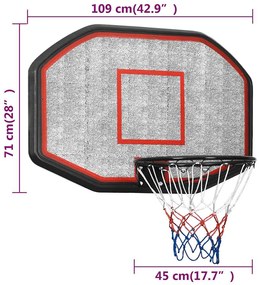 vidaXL Ταμπλό Μπασκέτας Μαύρο 109 x 71 x 3 εκ. από Πολυαιθυλένιο