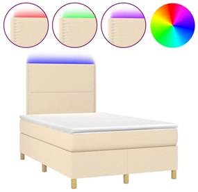 vidaXL Κρεβάτι Boxspring με Στρώμα &amp; LED Κρεμ 120x200 εκ. Υφασμάτινο