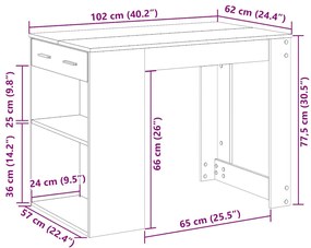 Γραφείο με συρτάρι και ράφι Δρυς sonoma 102x62x77,5 cm - Καφέ