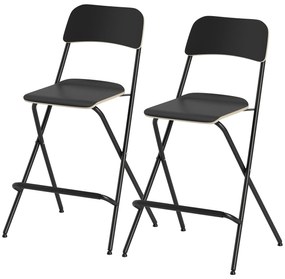 HOMCOM Σετ 2 σκαμπό μπαρ, πτυσσόμενα σκαμπό μπαρ με ατσάλινο πλαίσιο, για κουζίνα, τραπεζαρία, μαύρο