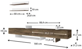 Έπιπλο τηλεόρασης Nirvana Megapap από μελαμίνη χρώμα καρυδί - λευκό 180x31,3x41,7εκ.