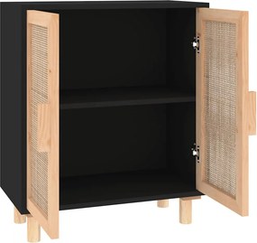 vidaXL Ντουλάπι Μαύρο 60 x 30 x 70 εκ. από Μασίφ Πεύκο &amp; Φυσικό Ρατάν