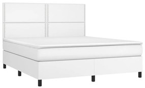 Κρεβάτι Boxspring με Στρώμα &amp; LED Λευκό 160x200 εκ. Συνθ. Δέρμα - Λευκό